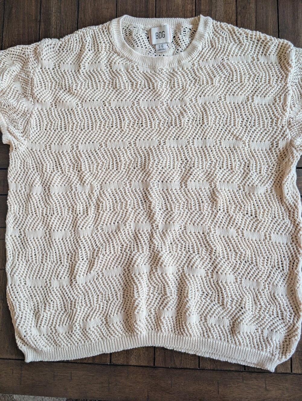 BDG Cream Openwork Short Sleeve Knit Top